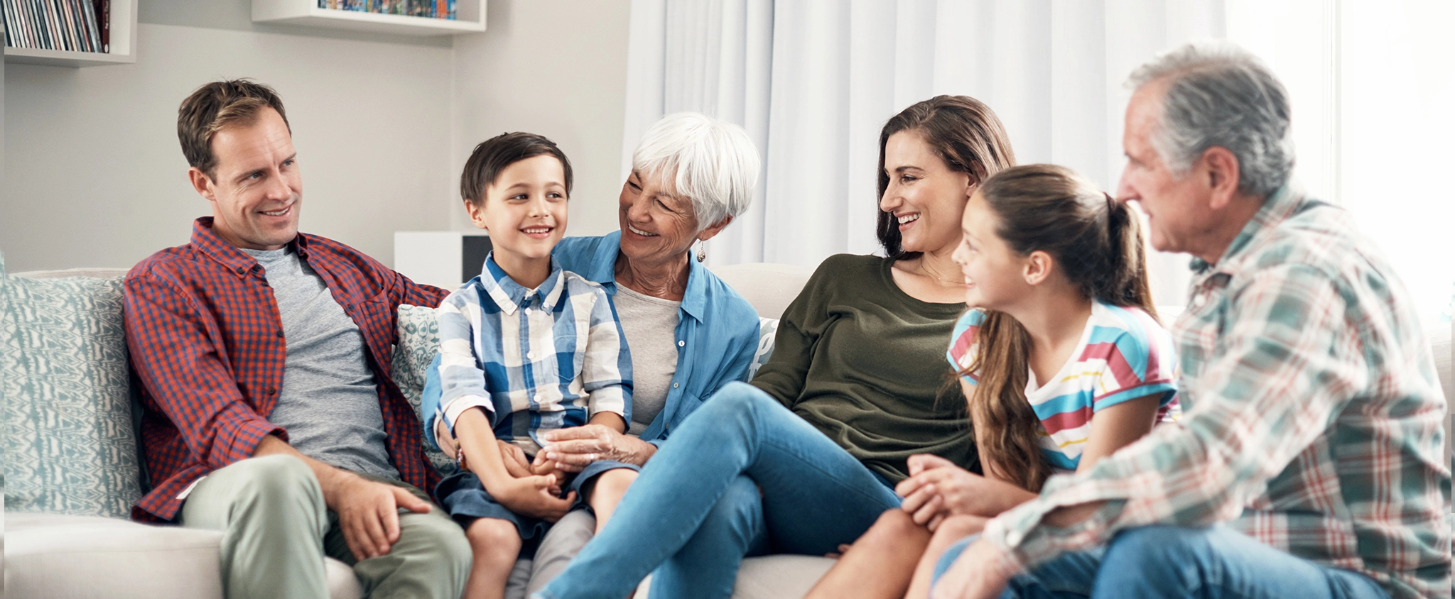 Family relaxing on couch